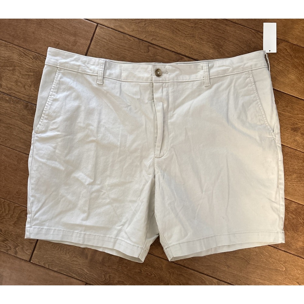 Izod Saltwater Mens Chino Shorts 42W 7" Stretch Flat Front Silver Birch Khaki